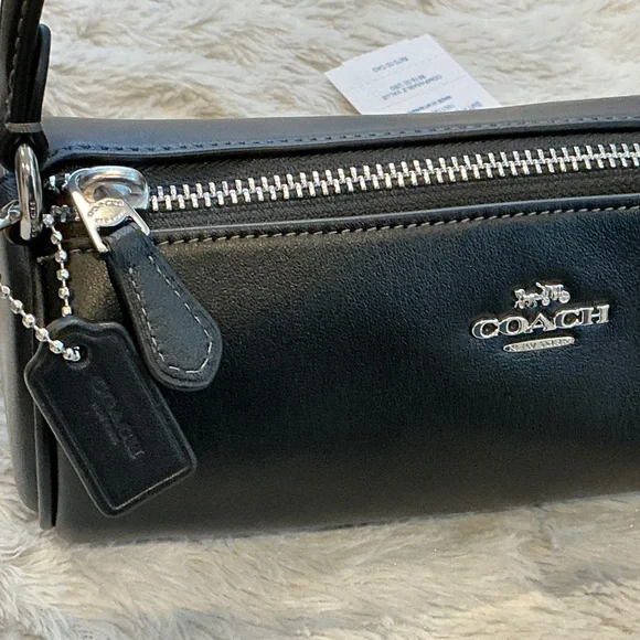 NWT COACH Nolita Smooth Black Leather Barrel Bag/Silver Hardware - Picture 7 of 10